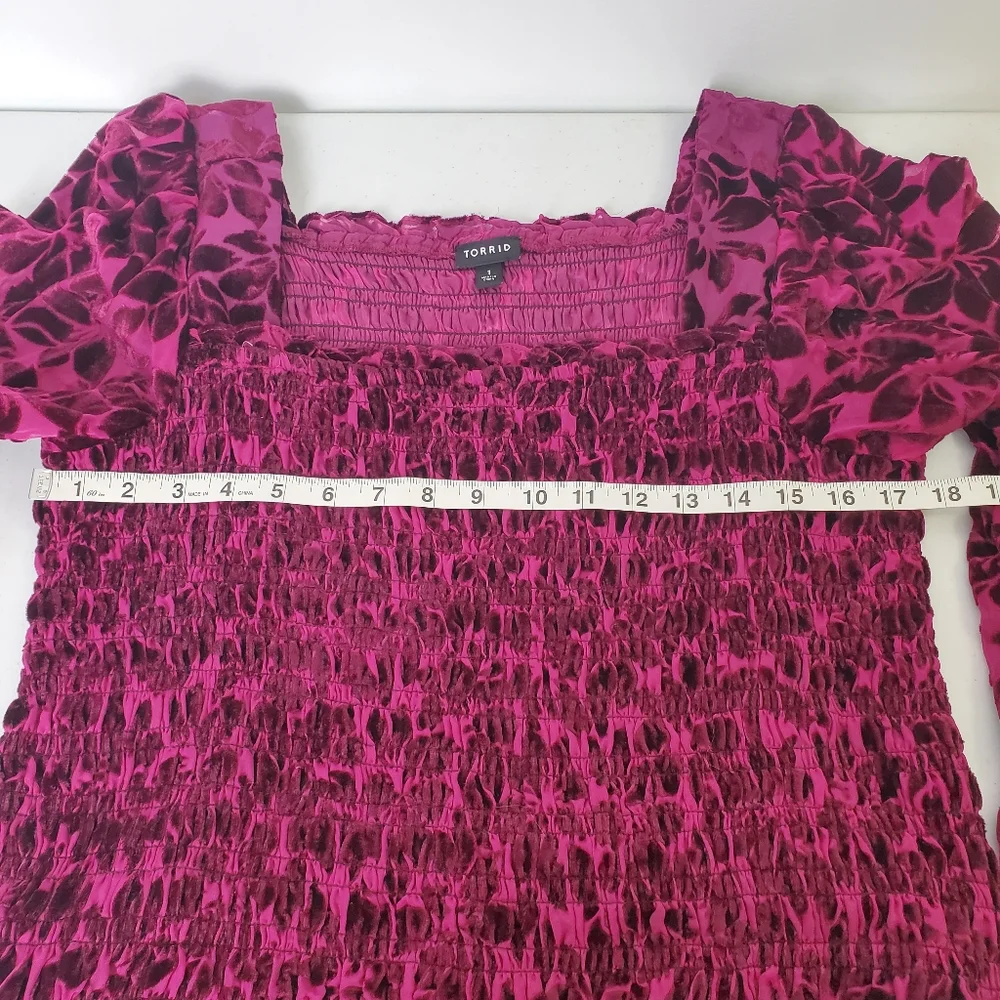Torrid Velvet Smocked Blouson Sleeve Crop Top